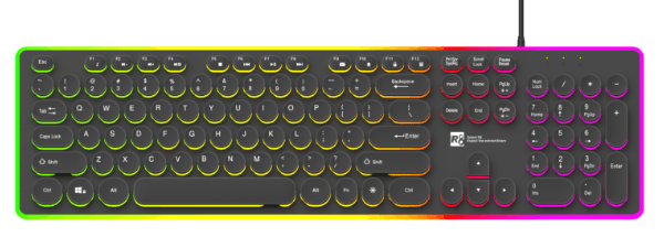R8 GW103 Wired Illuminated Gaming Keyboard with multimedia function keys Arabic layout, 104 Buttons