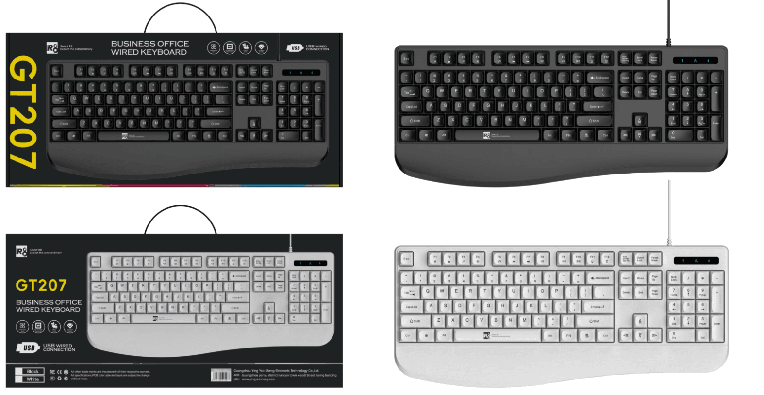 R8 GT207 Office Wired Keyboard with Wrist Rest English & Arabic layout, 104 Keys