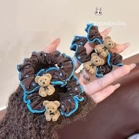 Bear Scrunchie, Brown and Blue