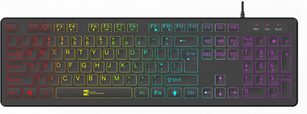 R8 1825 Wired Gaming Keyboard Single Rainbow Backlight Arabic layout