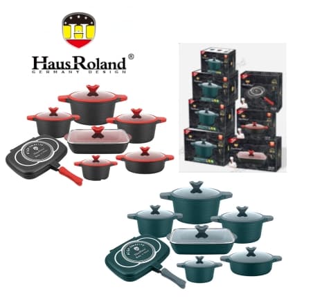 HausRoland HR132-1 Die-Cast Granite Cookware Set with Grill Pan