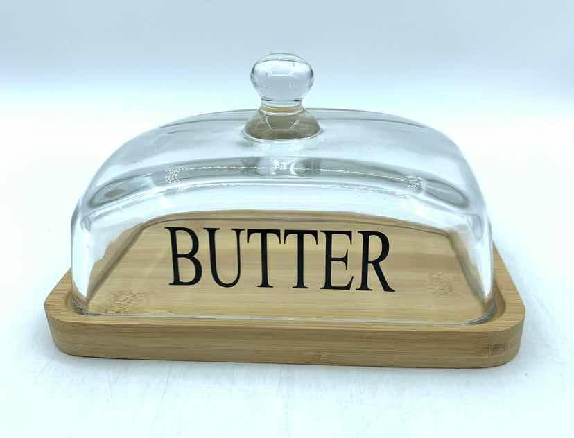 Glass Butter Dome with Bamboo Board