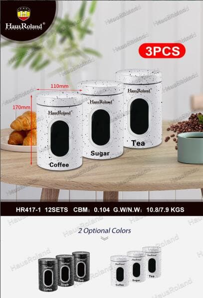 HausRoland HR417-1 3-Piece Steel Canister Set with Viewing Windows and Bamboo Lids