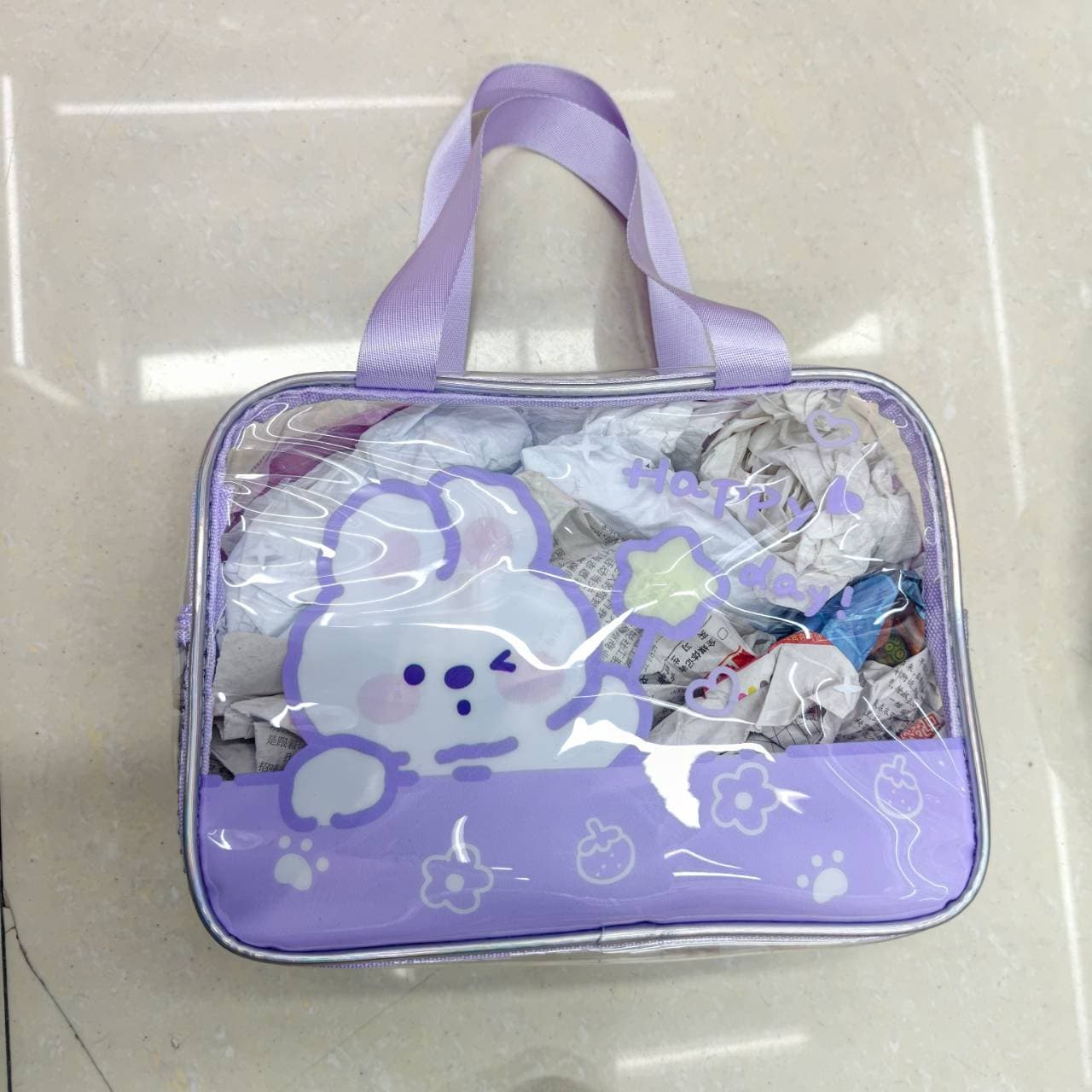 Clear PVC Wash Bag, Twin Handles, Assorted Prints