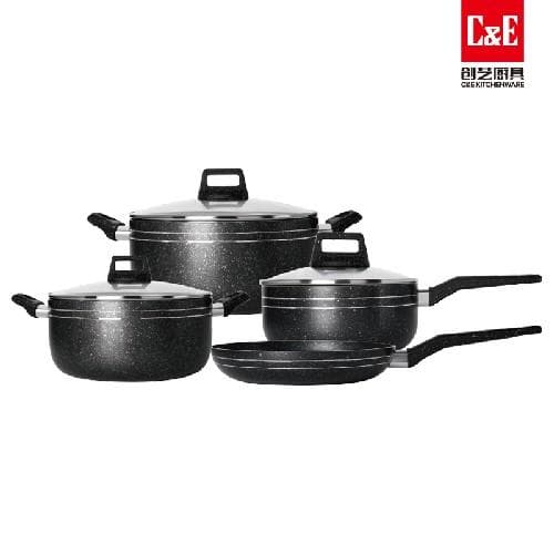 7pc 2.2mm Aluminium Cookware Set with Glass Lids, 18/20/24cm