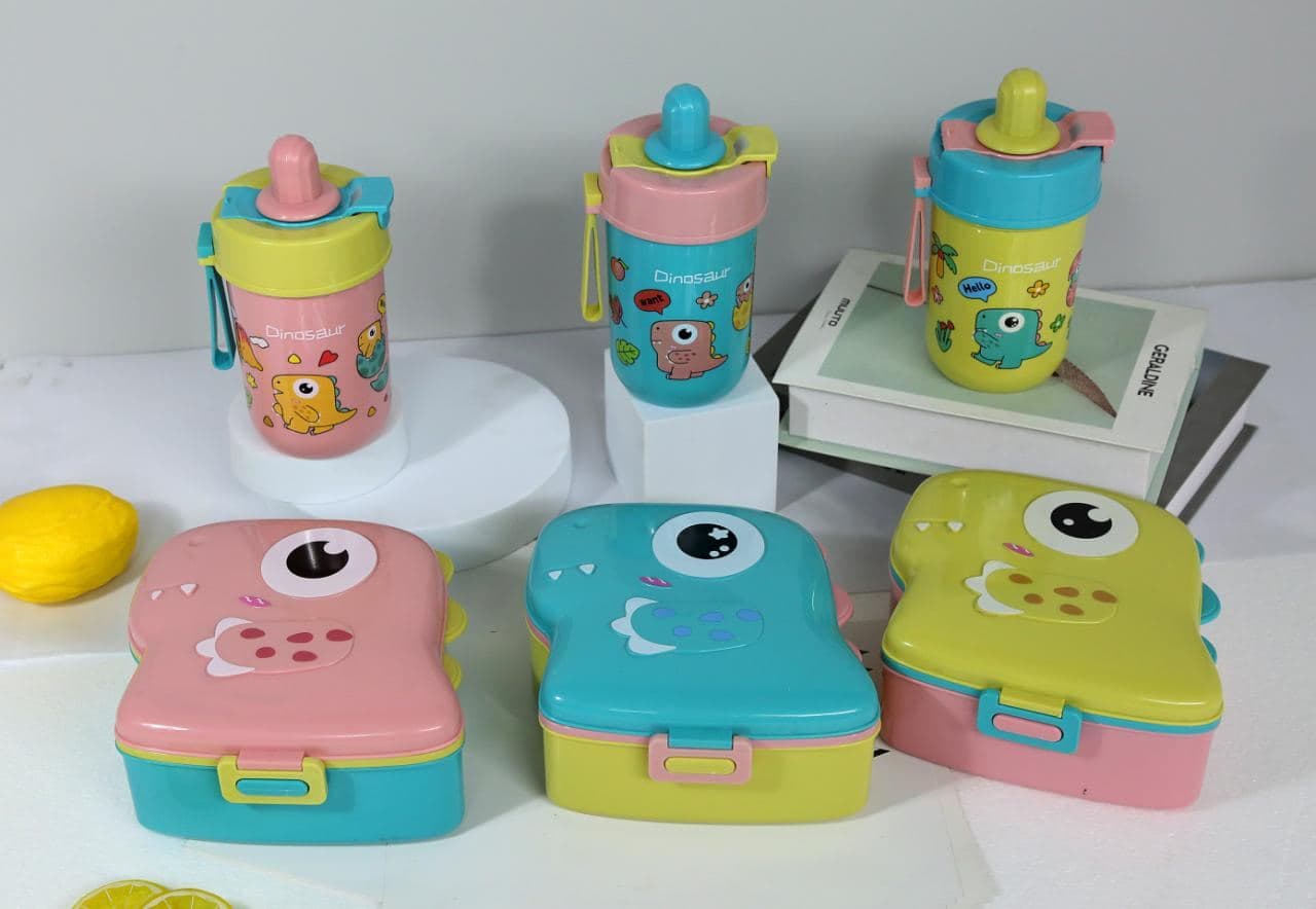 Dinosaur Print Kids Lunch Box and Water Bottle Set, 54 pcs/carton, carton 76 x 55 x 52 cm