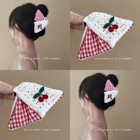 Gingham Cherry Hair Bow, Red