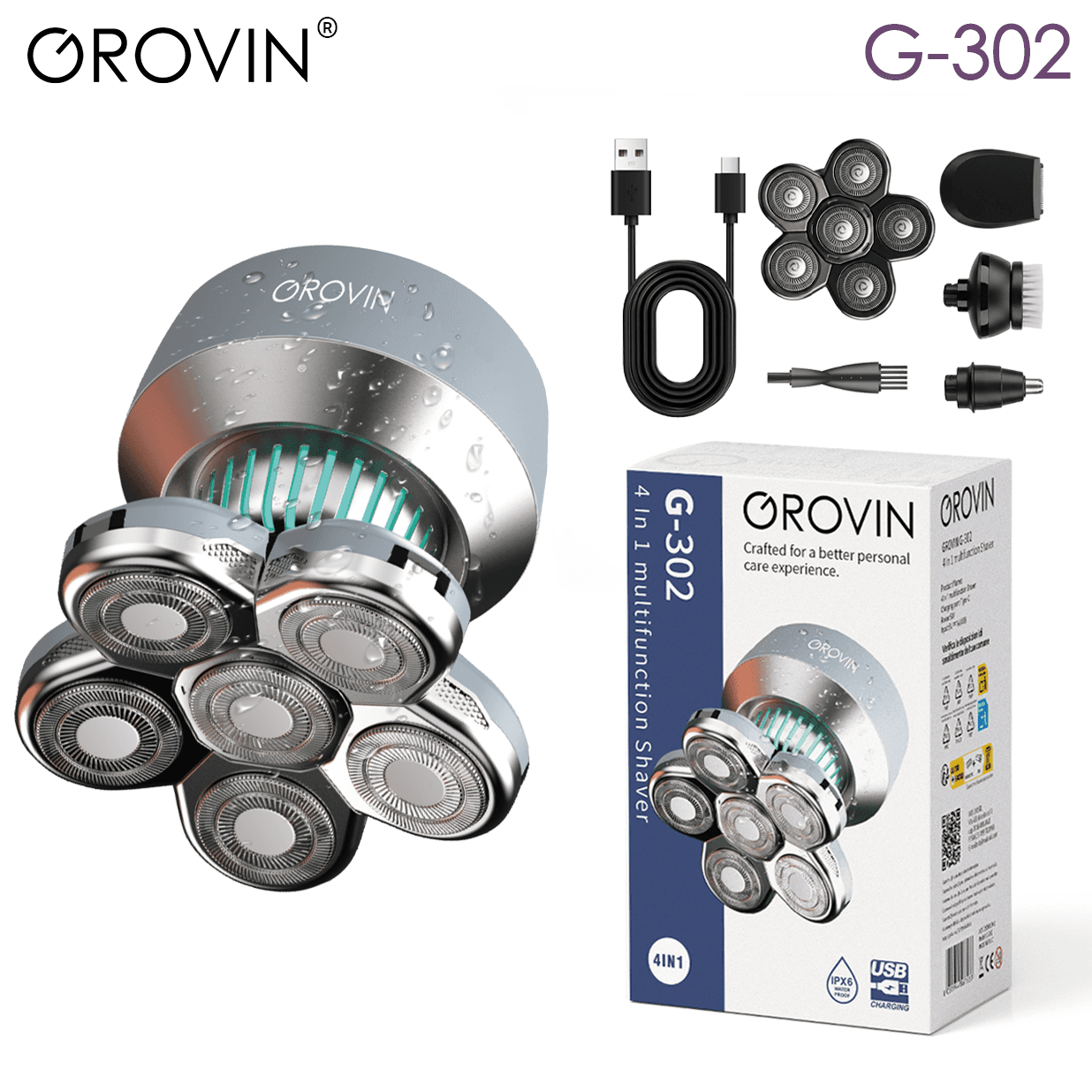 GROVIN G-302 4-in-1 Rotary Shaver Set