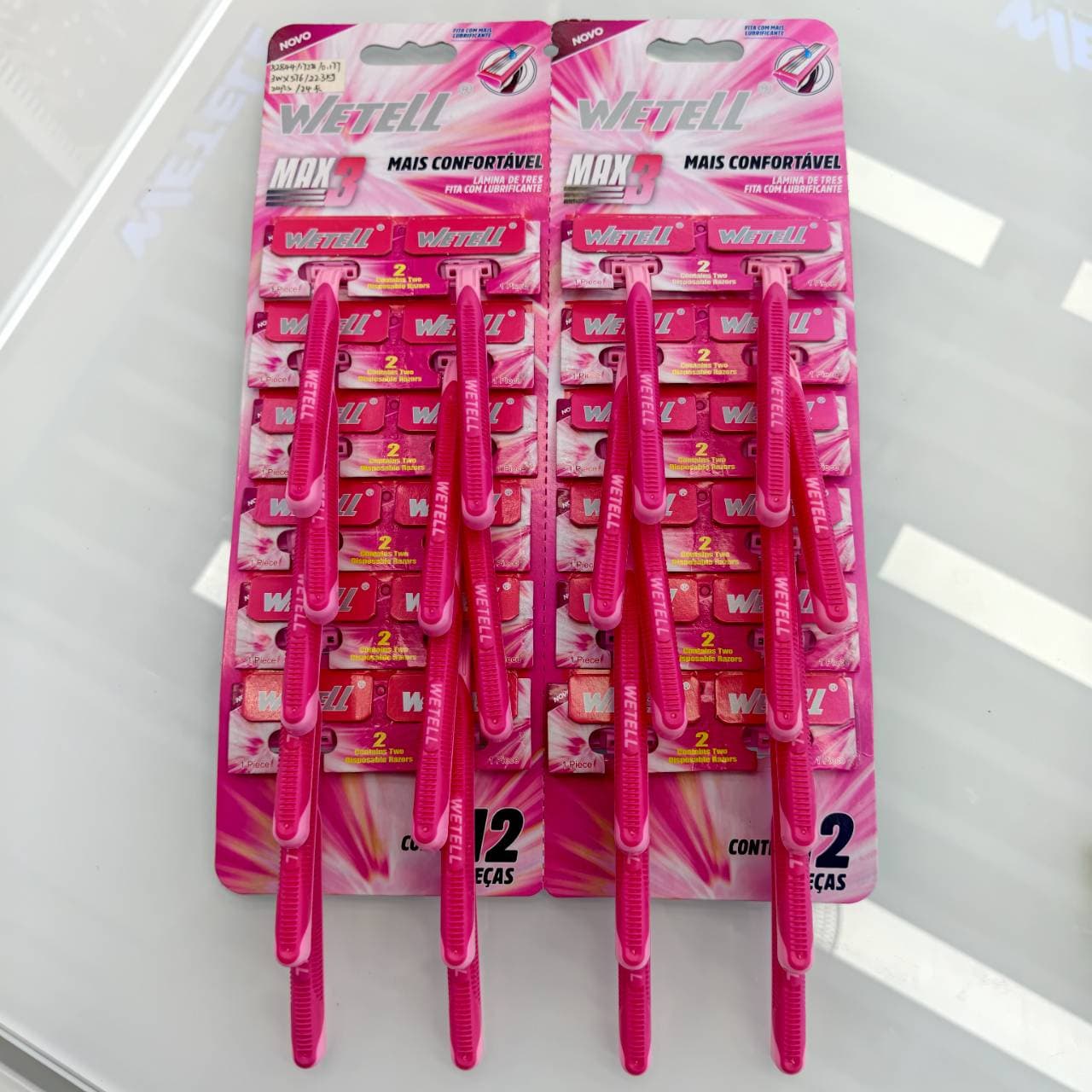 WeTell Max 3 Triple Blade Disposable Razors for Women, Individually Wrapped, 12-Count Hanging Card