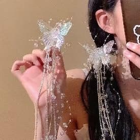 Crystal Butterfly Hair Tassel, Clear