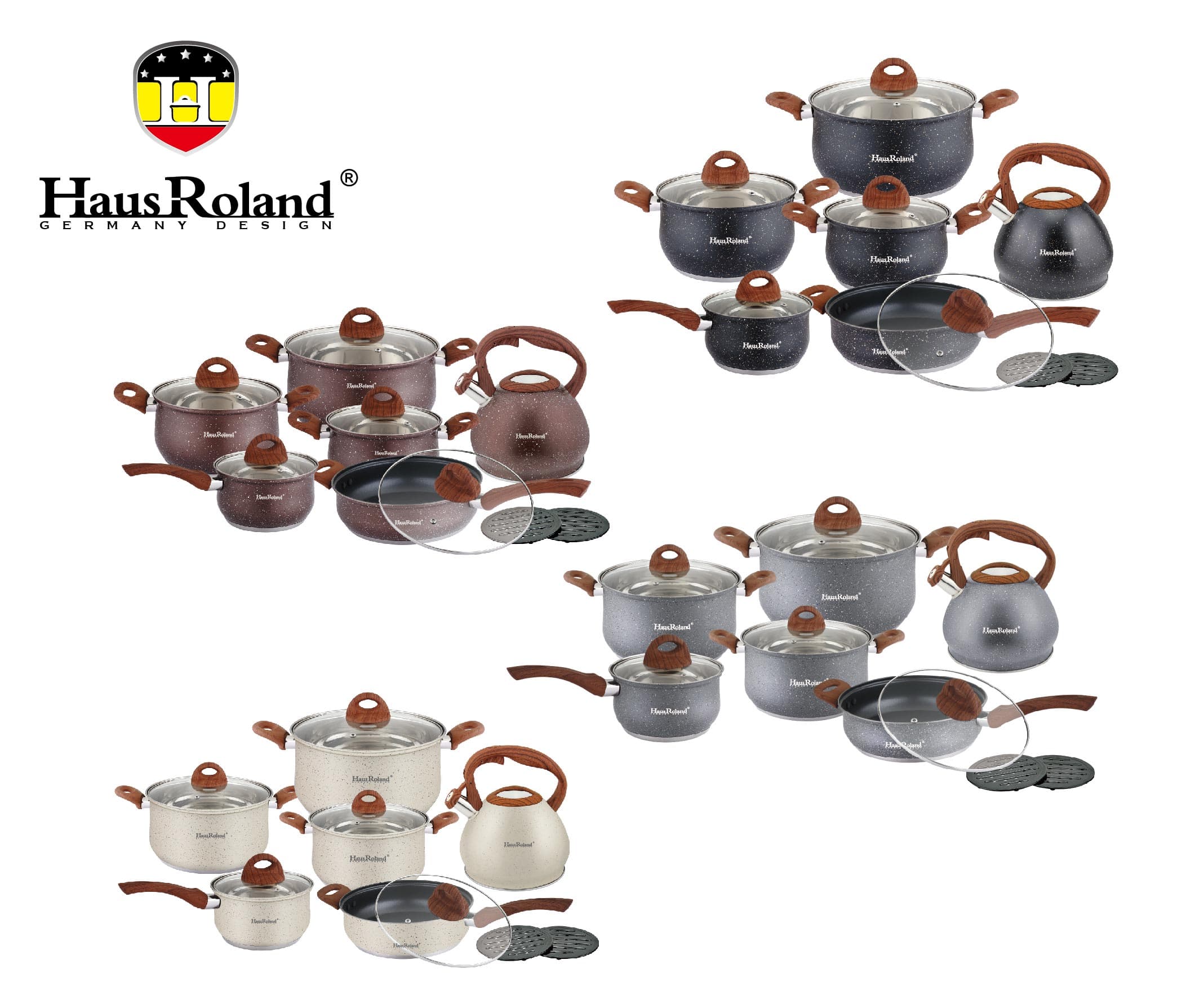 HausRoland HR120-1 Granite Cookware Set with Whistling Kettle