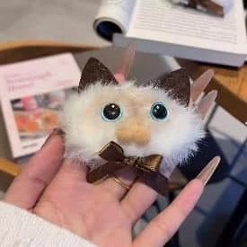 Cat Face Claw Clip, White and Brown