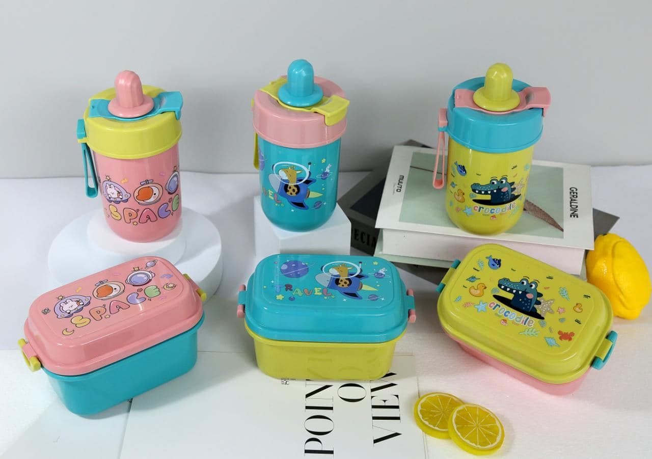 Space Print Kids Lunch Box and Water Bottle Set, 120 pcs/carton