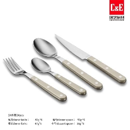 24pc Cutlery Set, 430 Stainless Steel, Three-Rivet Handles