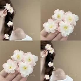 Cherry Blossom Hair Clips, White and Pink