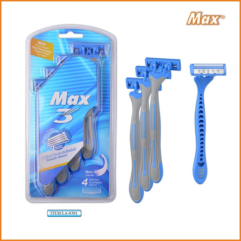 Men's Disposable Triple-Blade Stainless Steel Manual Razors, 4-Pack, Factory Direct