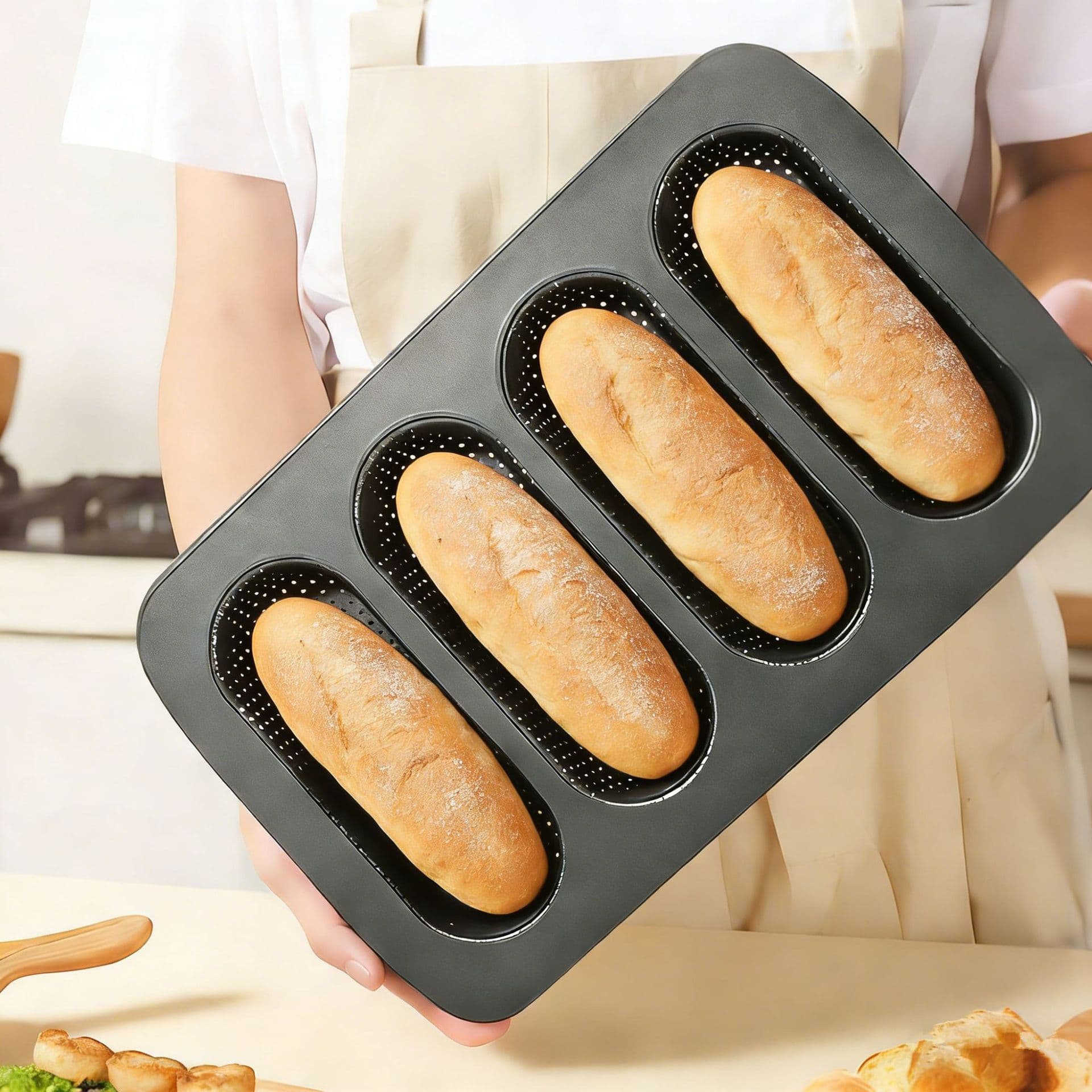 4-in-1 Perforated Non-Stick Bun Mould for Burger, Pineapple & European Bread