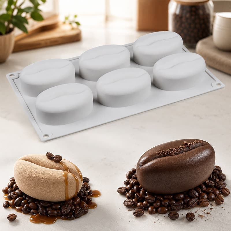 6-Piece Silicone Cake & Coffee-Bean Mould / Ice Tray Set