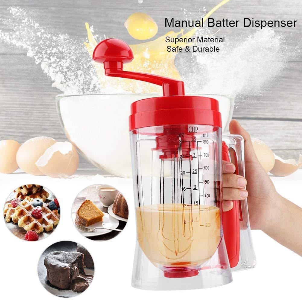 Hand-Cranked Batter Dispenser Cup with Funnel for Pancakes & Cake